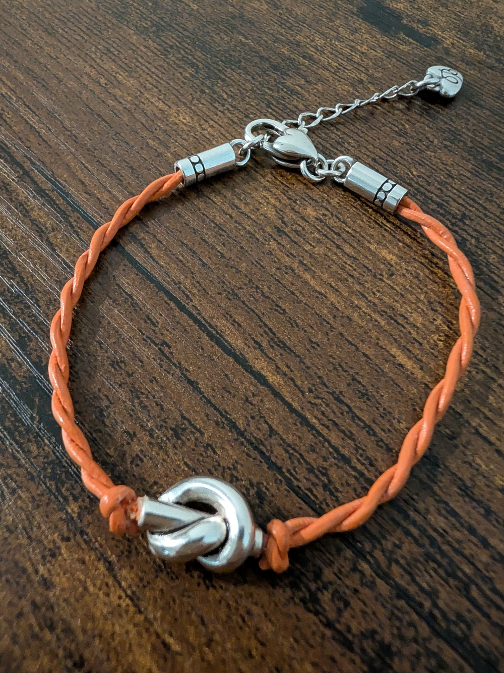 Brighton Orange Braided Leather Knot Bracelet - Silver Accent